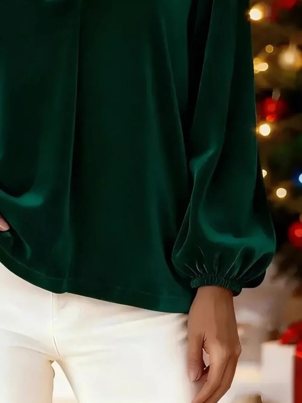 Full Size Velvet V-Neck Balloon Sleeve Blouse Plus Size, image 8