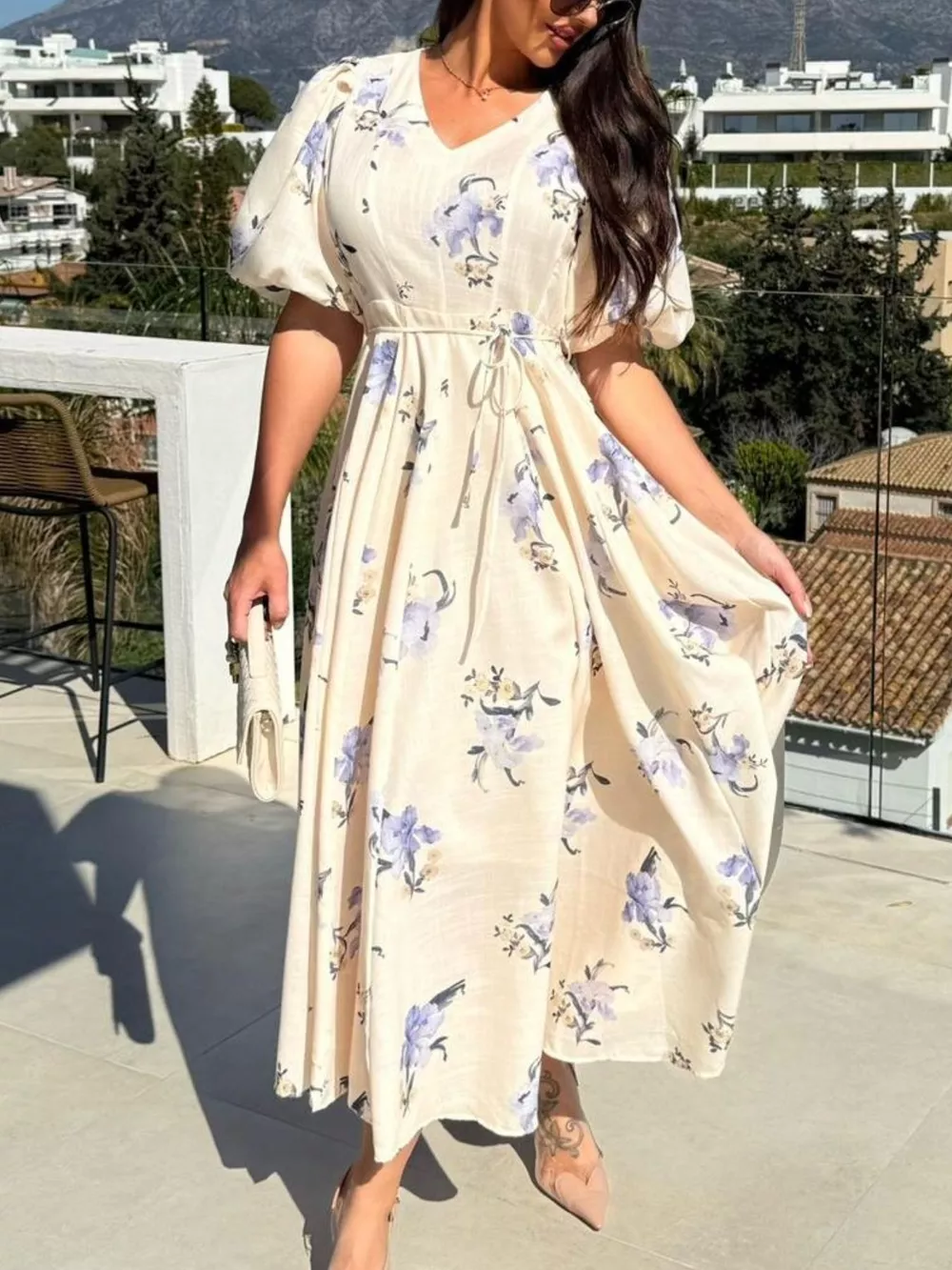 Floral Puff Sleeve Midi Dress, image 3