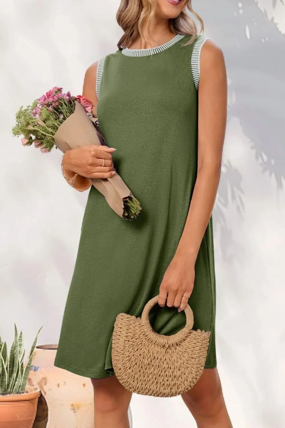 Round Neck Sleeveless Mini Tank Dress, image 5