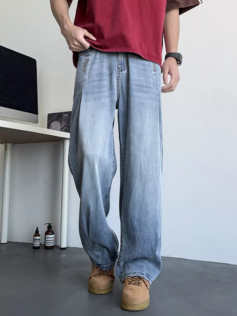 Men's Plus Size Wide Leg Relaxed Fit Jeans, image 7