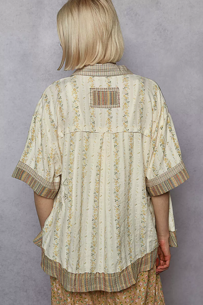 Printed Button Down Patchwork Short Sleeve Shirt, image 5