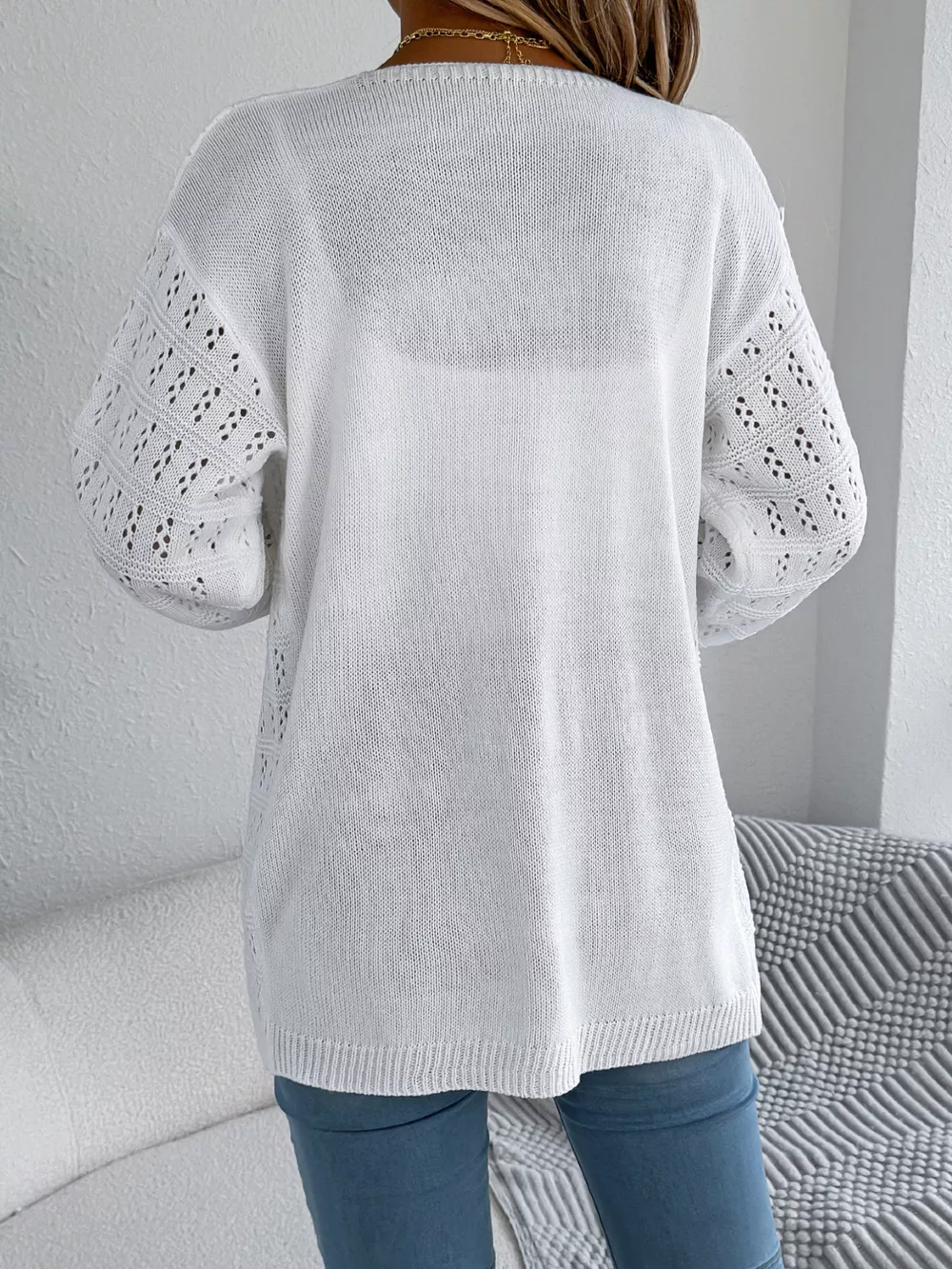 Open-Front Crochet Knit Cardigan, image 3