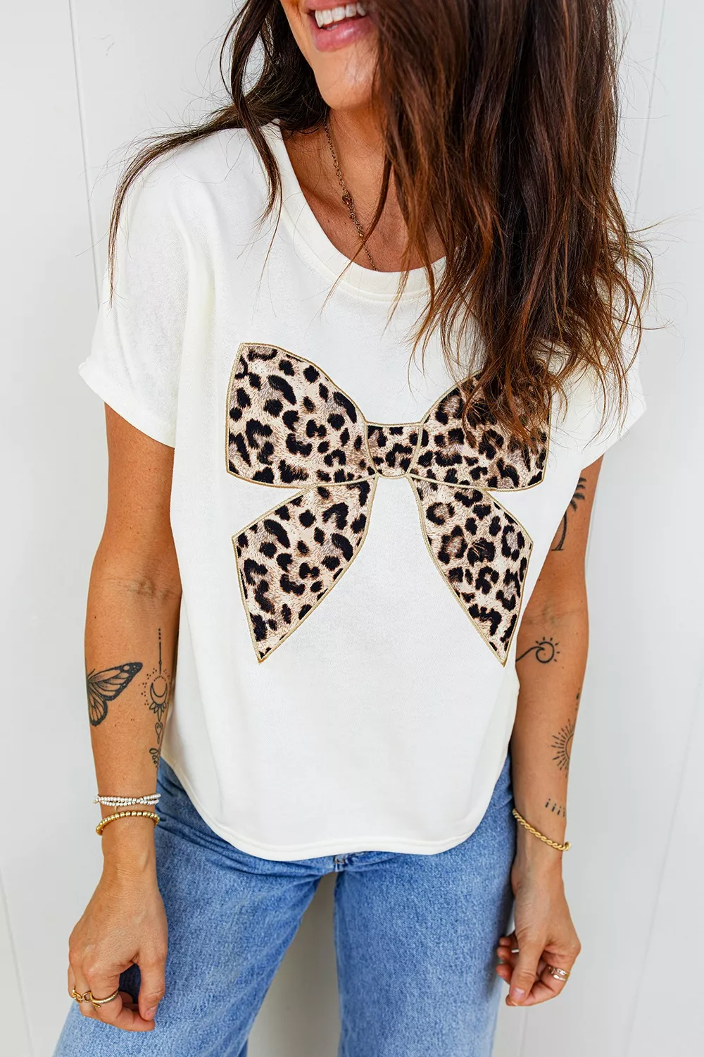 Leopard Bow Graphic Relaxed Fit T-Shirt, image 3
