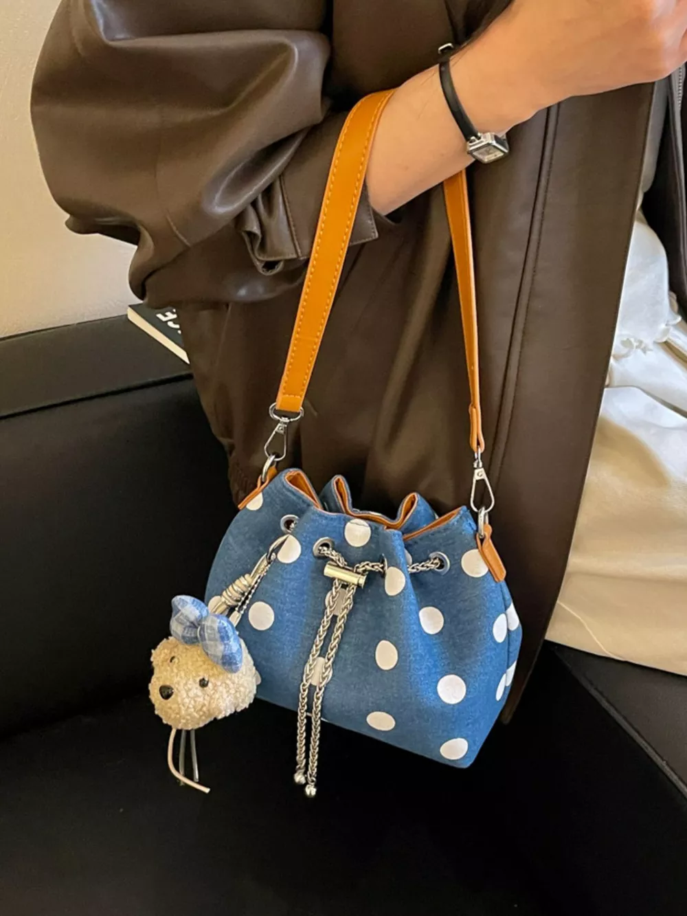 Polka Dot Bucket Crossbody Bag, image 2