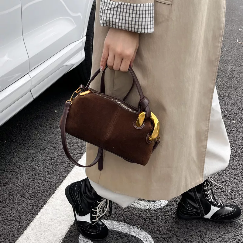 Suede Crossbody Bag with Gold Hardware, image 3