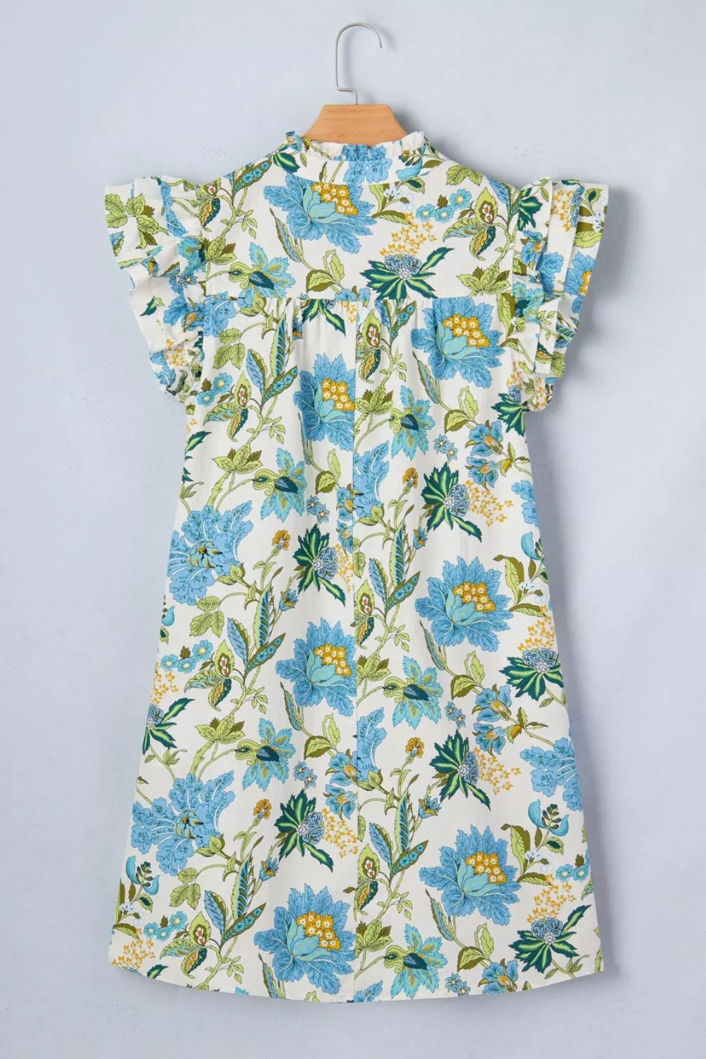 Floral Print V Neck Triple Ruffle Short Sleeve Shift Mini Dress, image 7