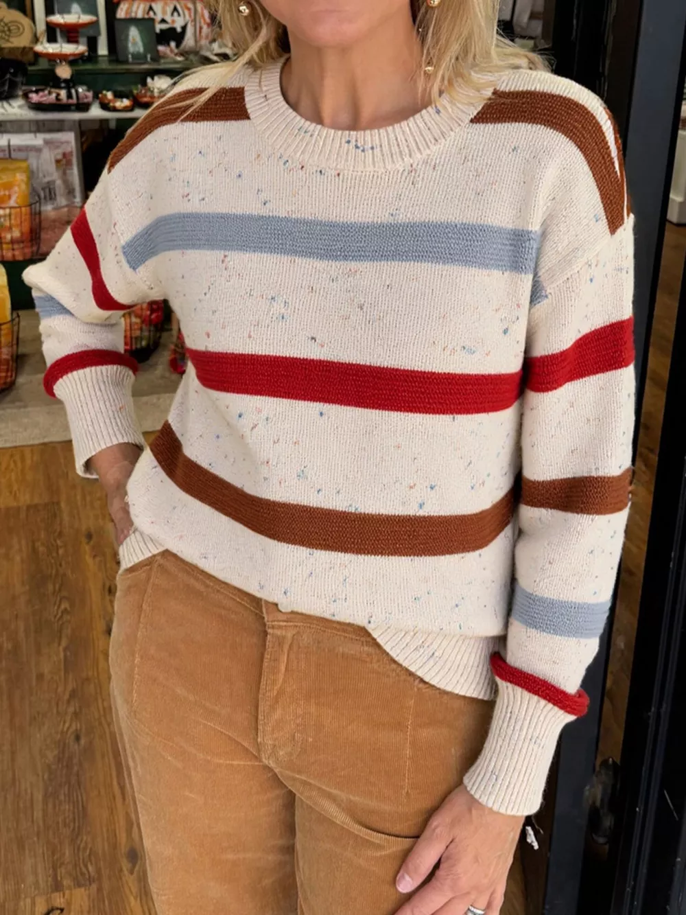 Striped Crew Neck Long Sleeve Sweater, image 2
