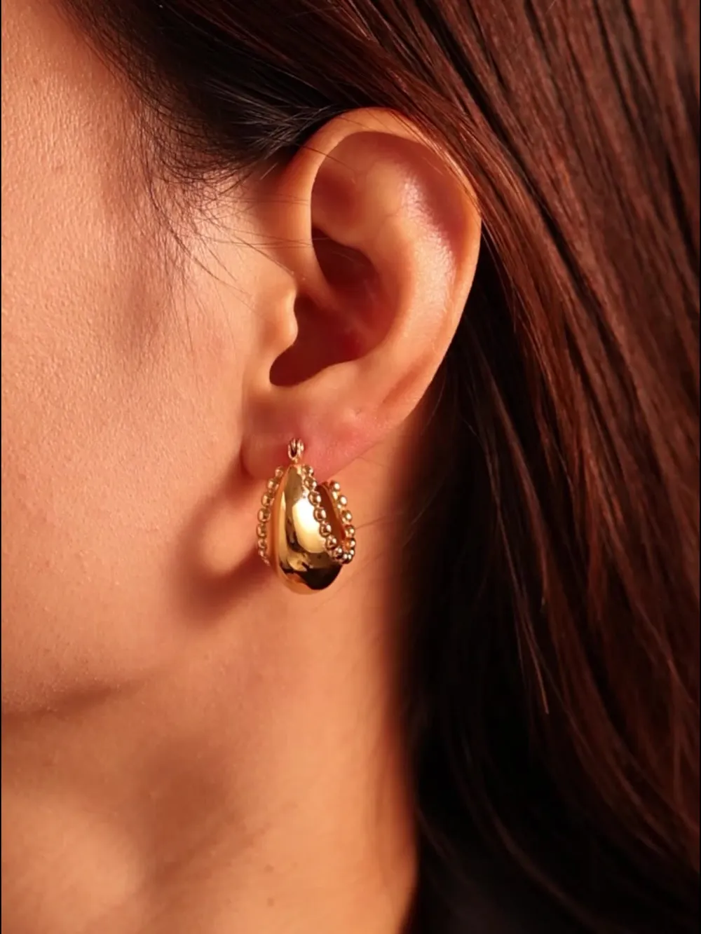 18K Gold-Plated Stainless Steel Huggie Earrings, image 3
