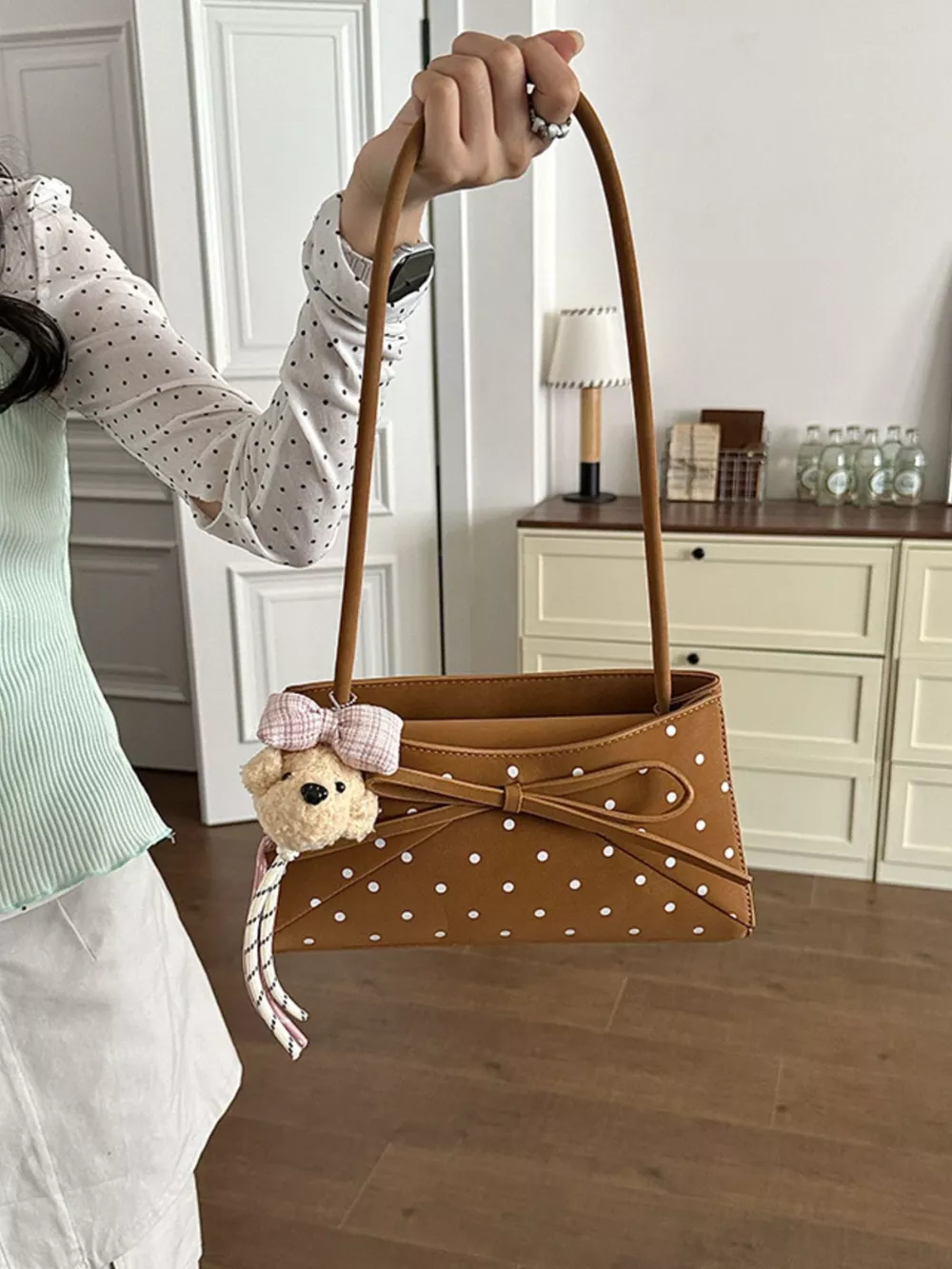 Polka Dot Bowknot Decor Shoulder Bag, image 5