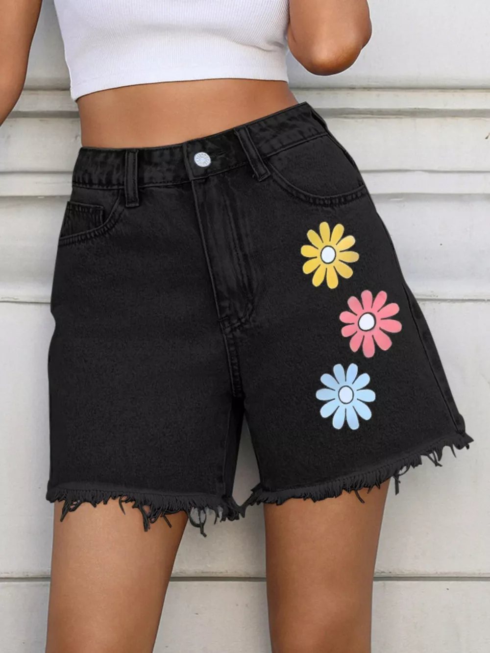 Daisy Frayed Hem Denim Shorts, image 7