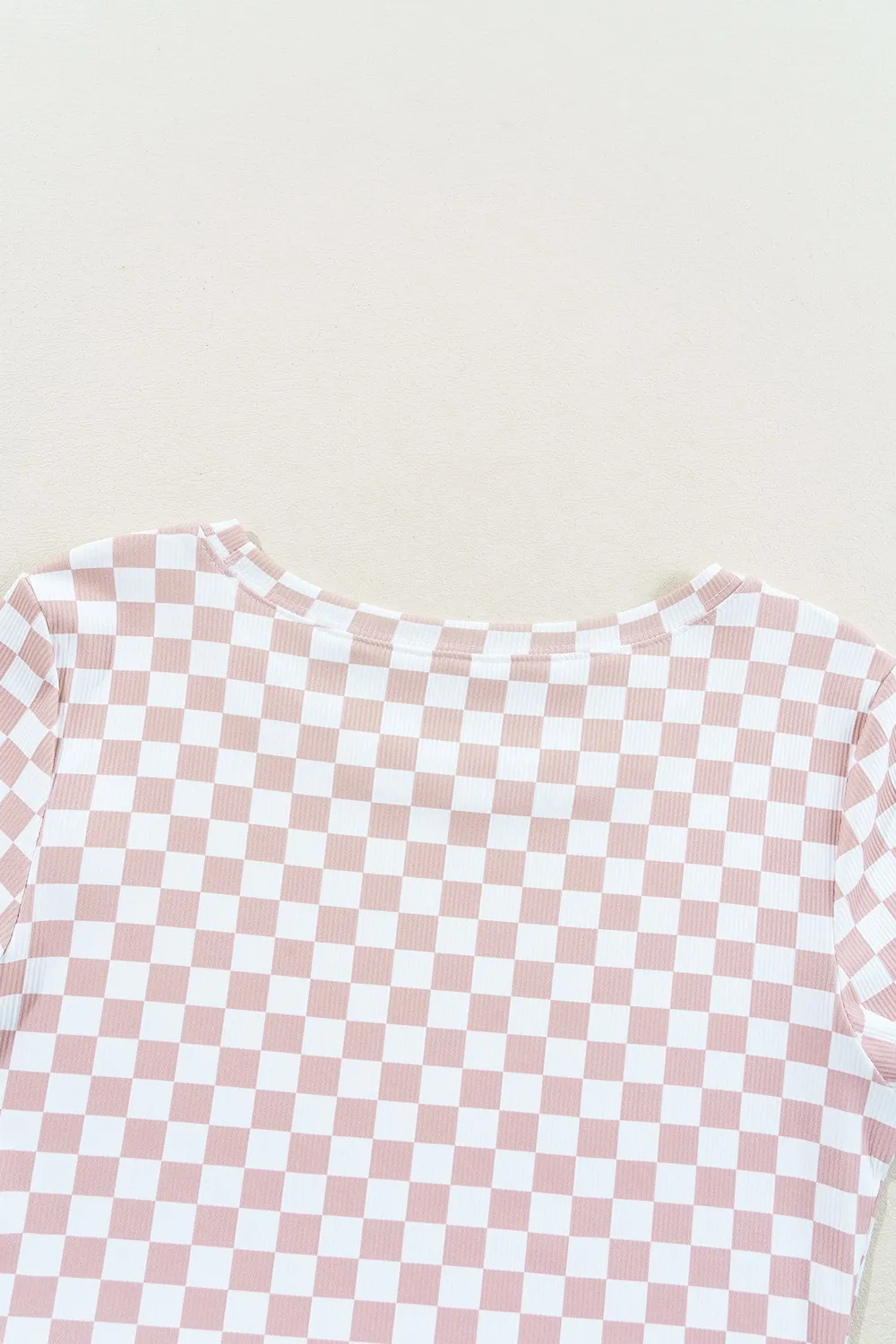 Checkered Ribbed Slim Fit Crew Neck T Shirt, image 3