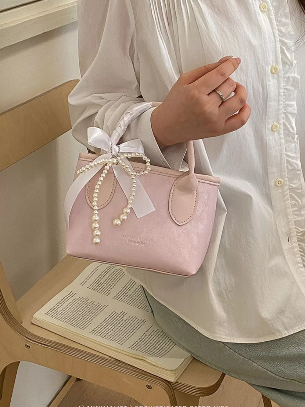 Pearl Bow Charm Crossbody Bag, image 2