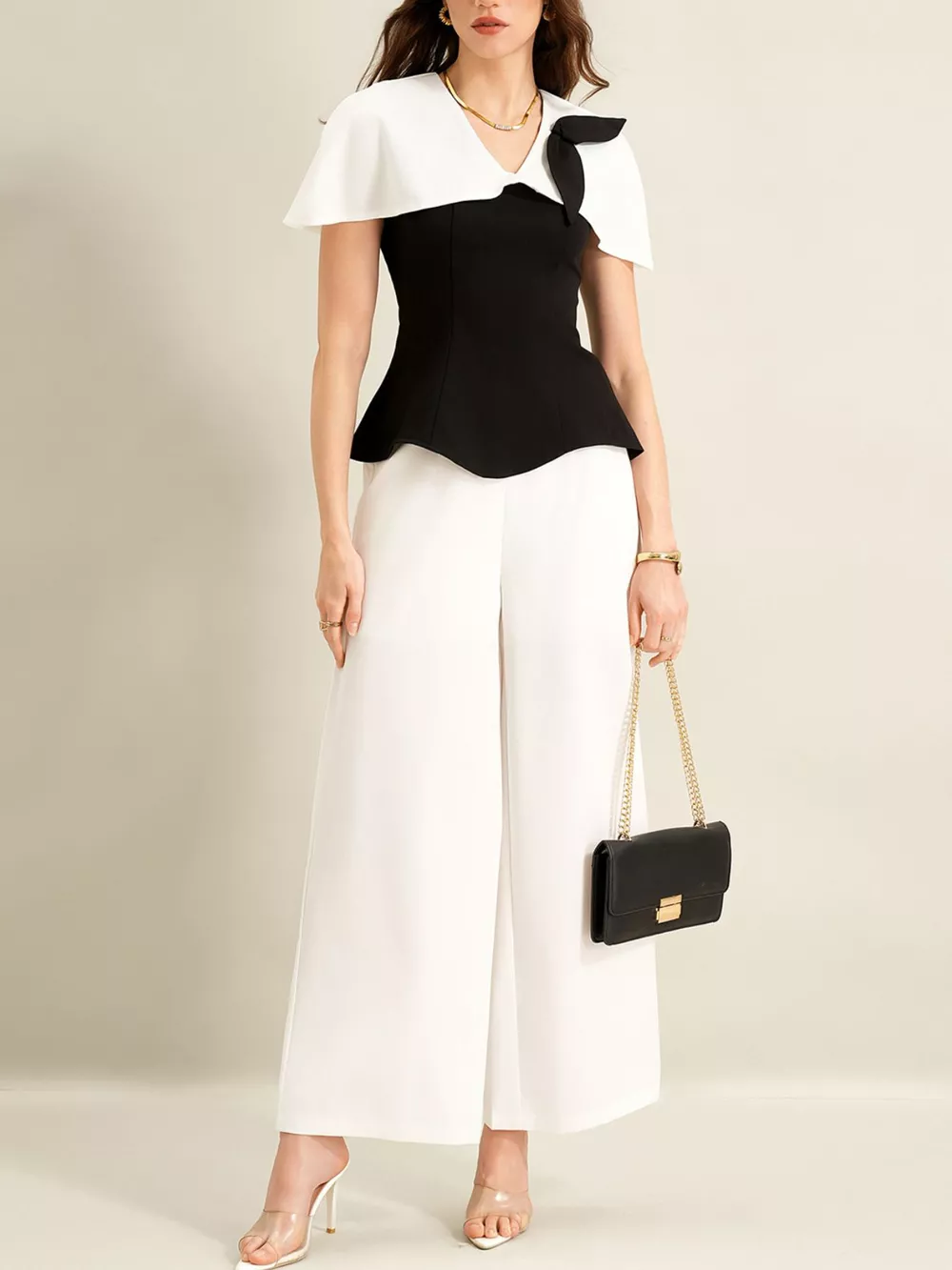 Peplum Top with Wide-Leg Pants Set, image 4
