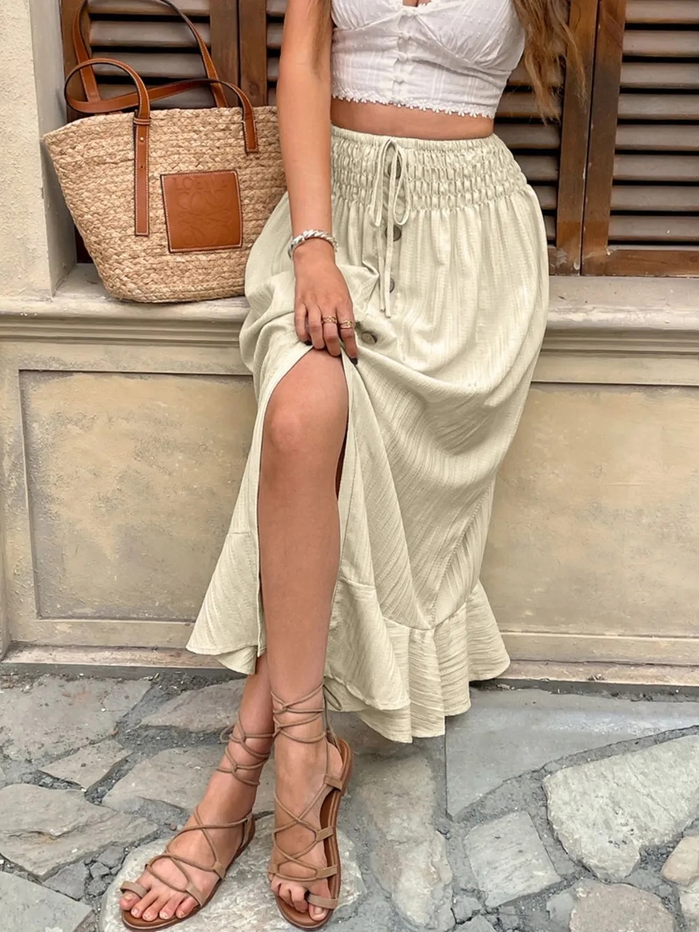 Ruffled Hem Slit Skirt, image 3