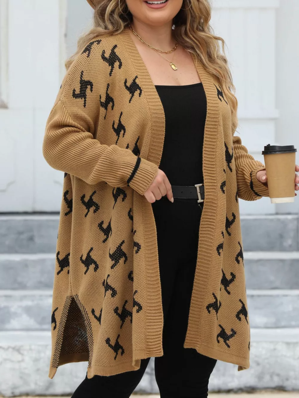 Plus Size Open Front Drop Shoulder Knit Cardigan, image 9