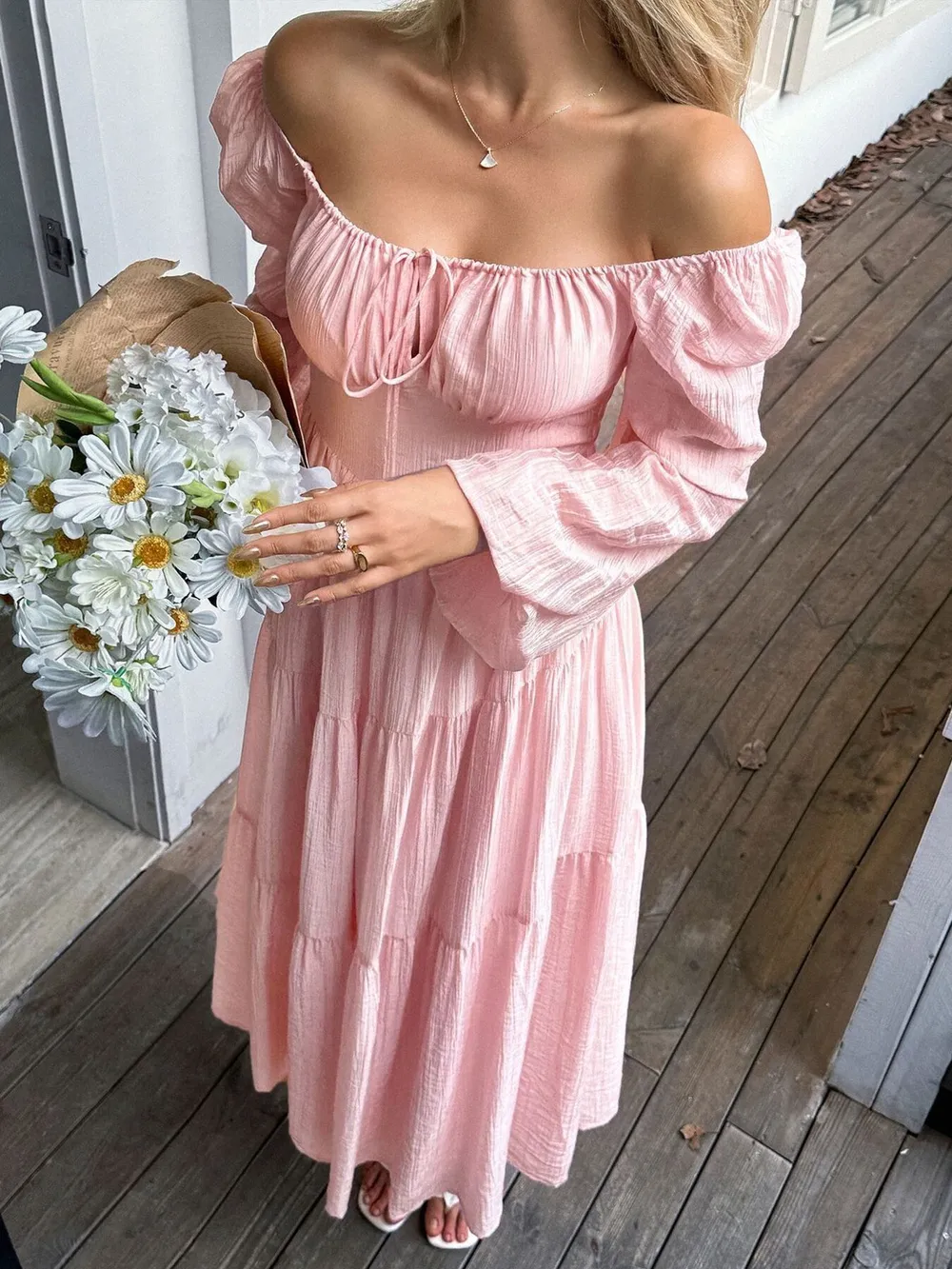 Tiered Balloon Sleeve Midi Dress, image 3