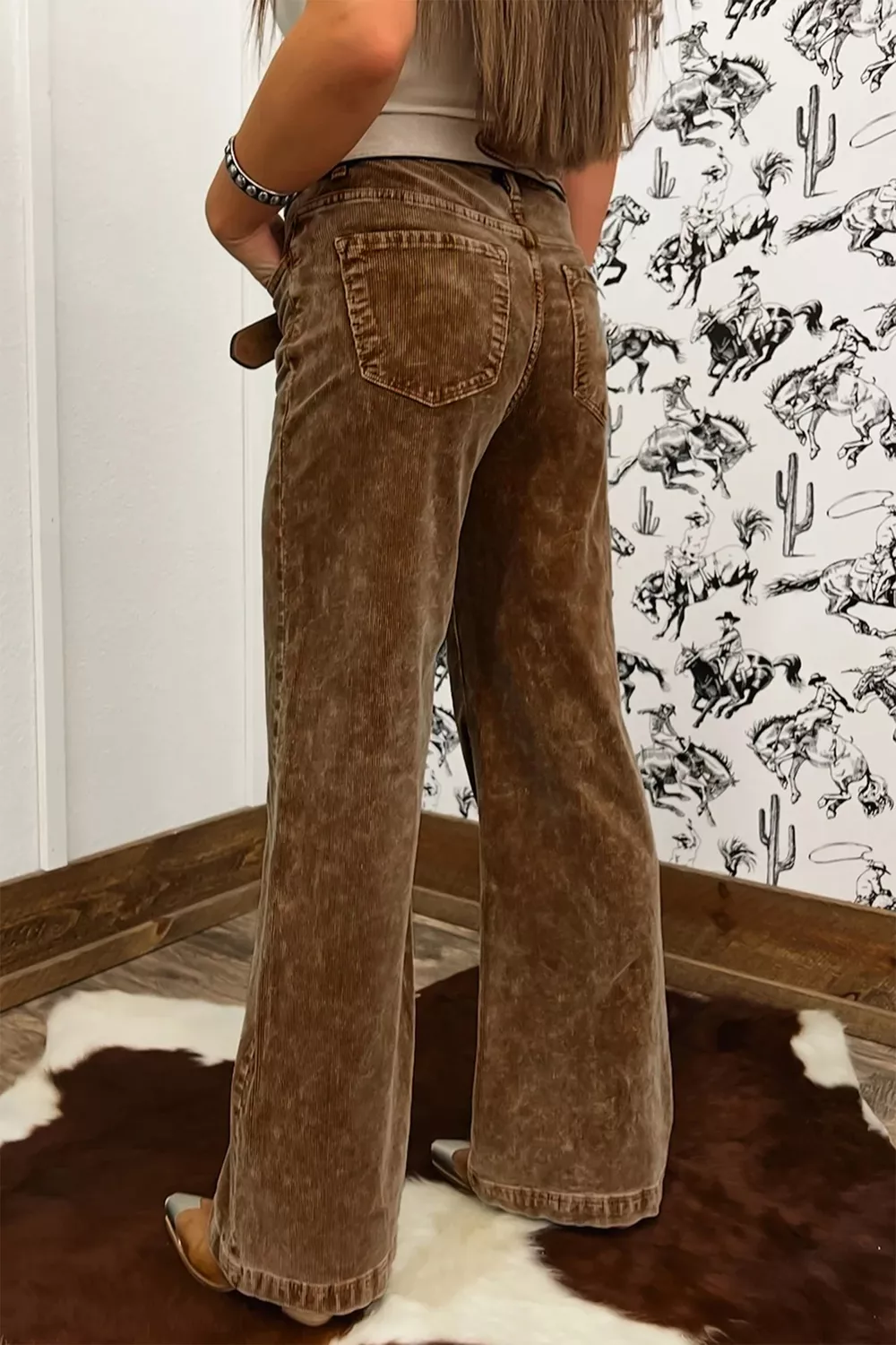 Straight Leg Corduroy Metal Button Zip-up Pants, image 4
