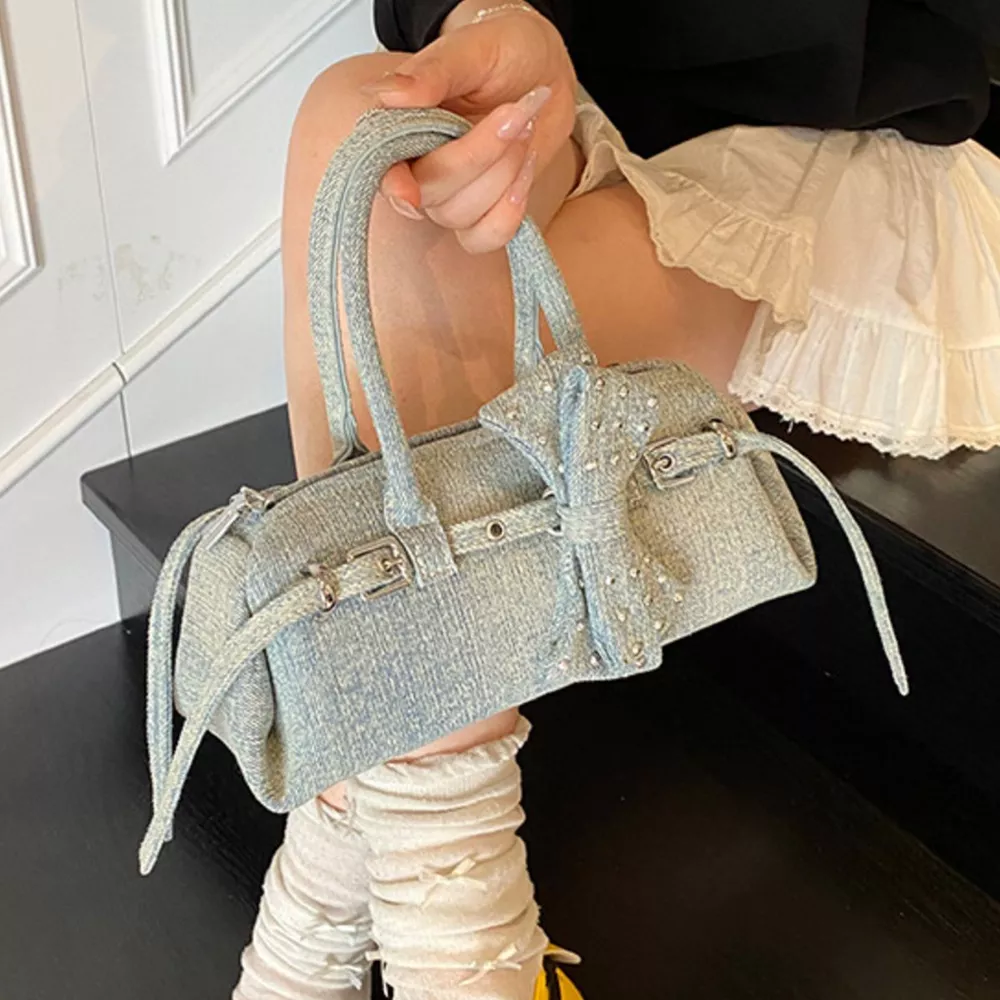 Denim Bow Accent Crossbody Bag, image 4