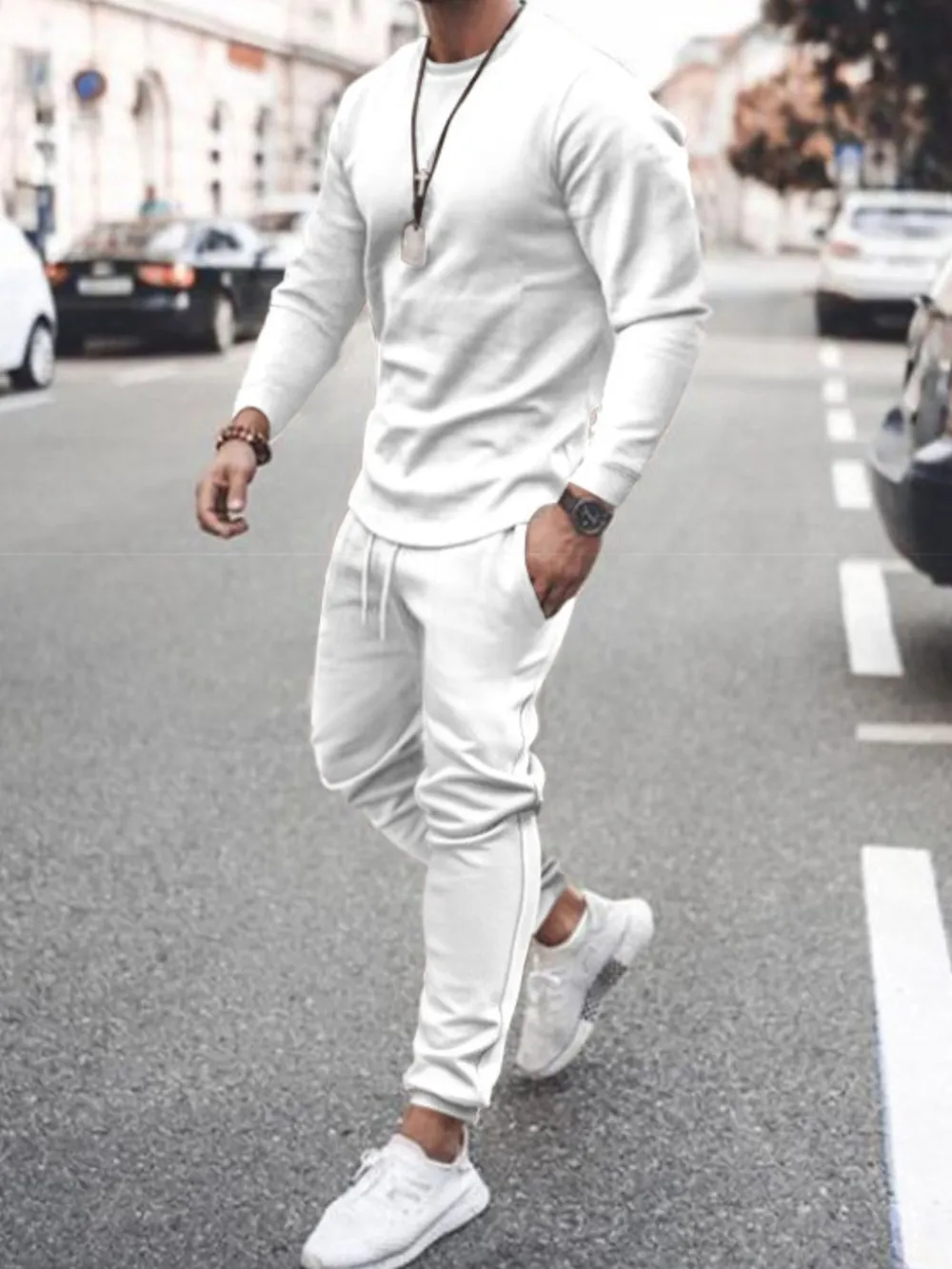 Men's Full Size Round Neck Long Sleeve Top and Pants Set Plus Size, image 2