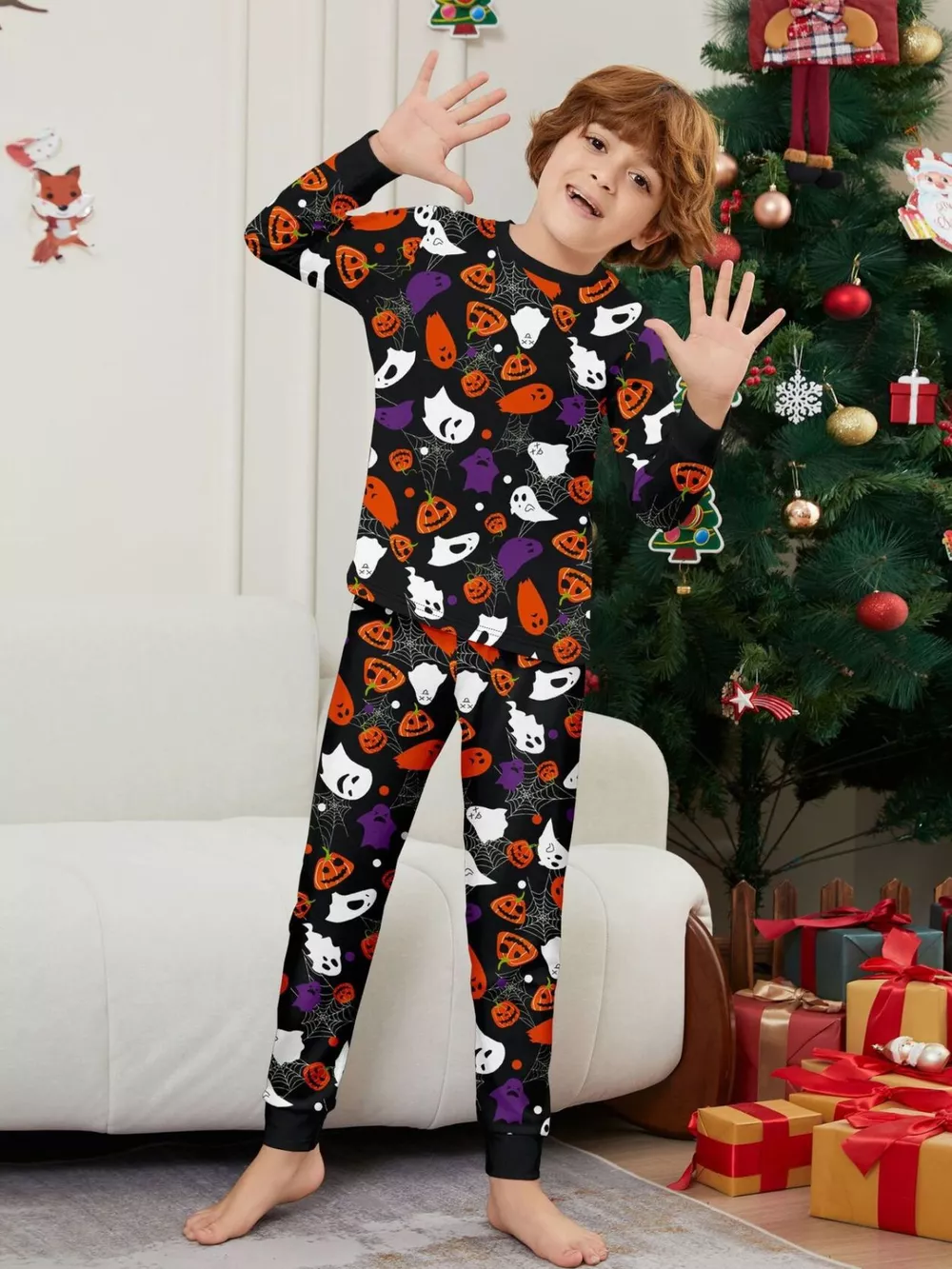 Full Size Halloween Themed Family Matching Pajama Set with Ghost and Pumpkin Print Plus Size, image 9