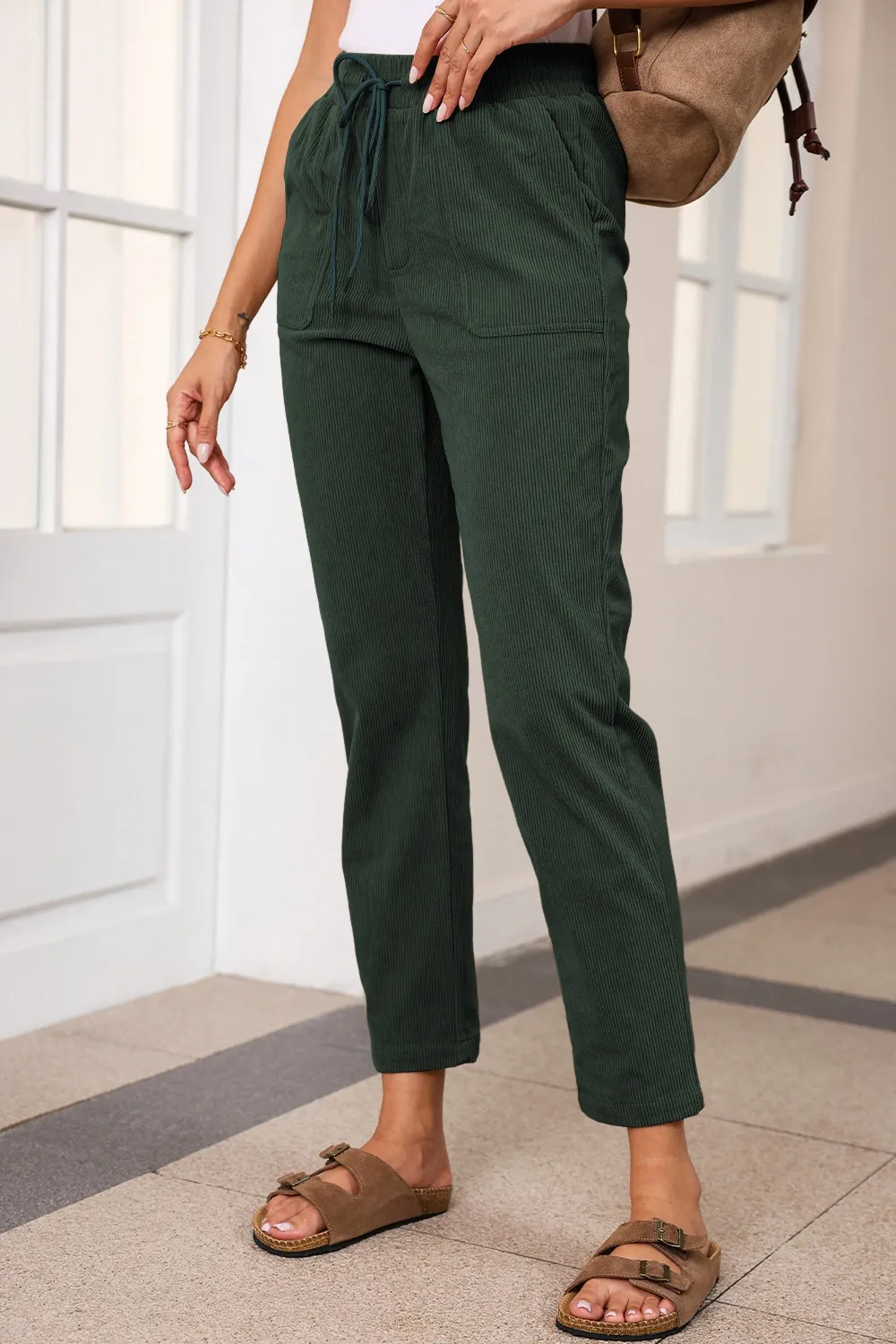 Drawstring Straight Pants with Pockets, image 8