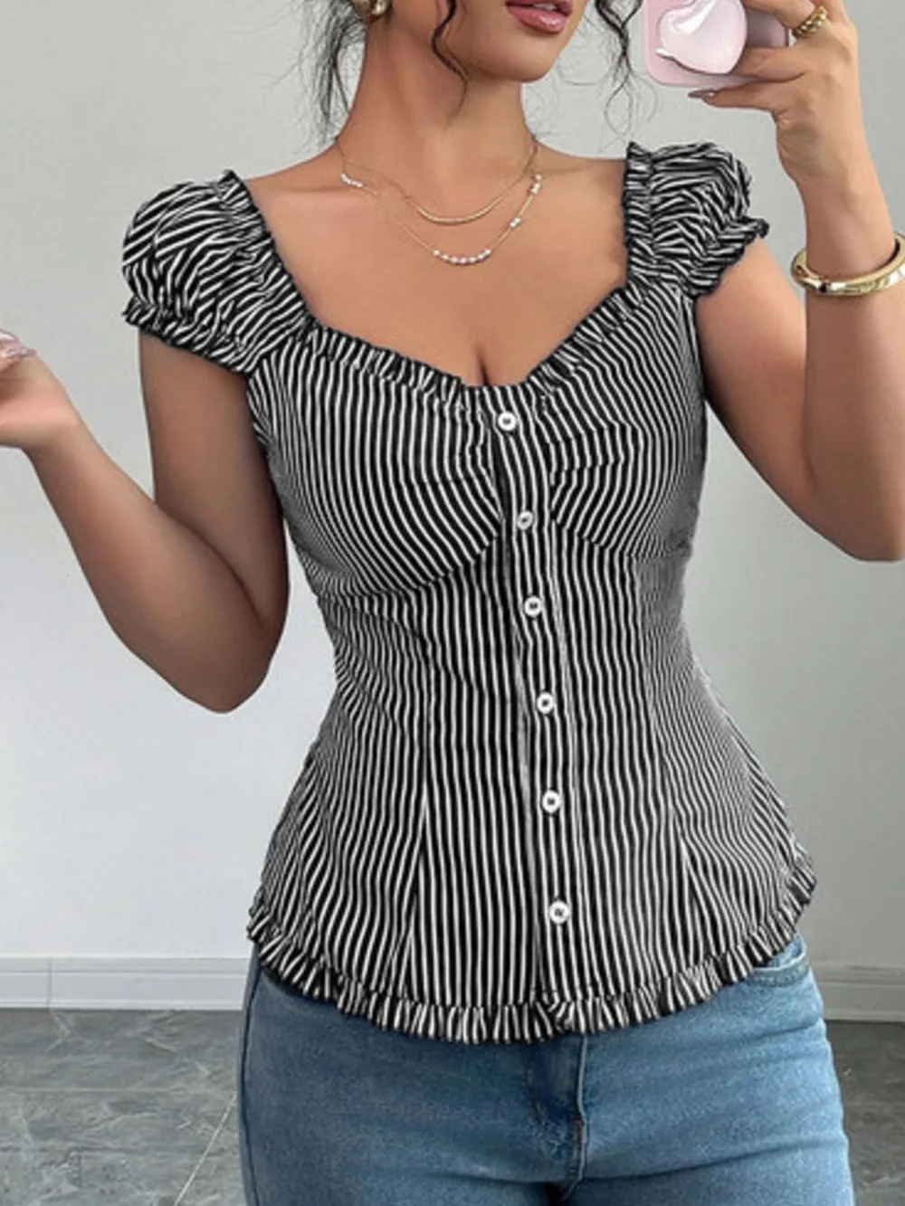 Striped Cap Sleeve Shirt, image 9