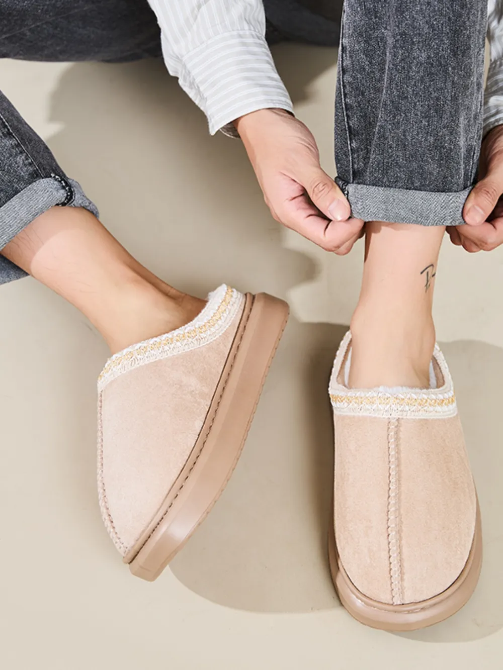 Faux Fur Suede Platform Slippers, image 9