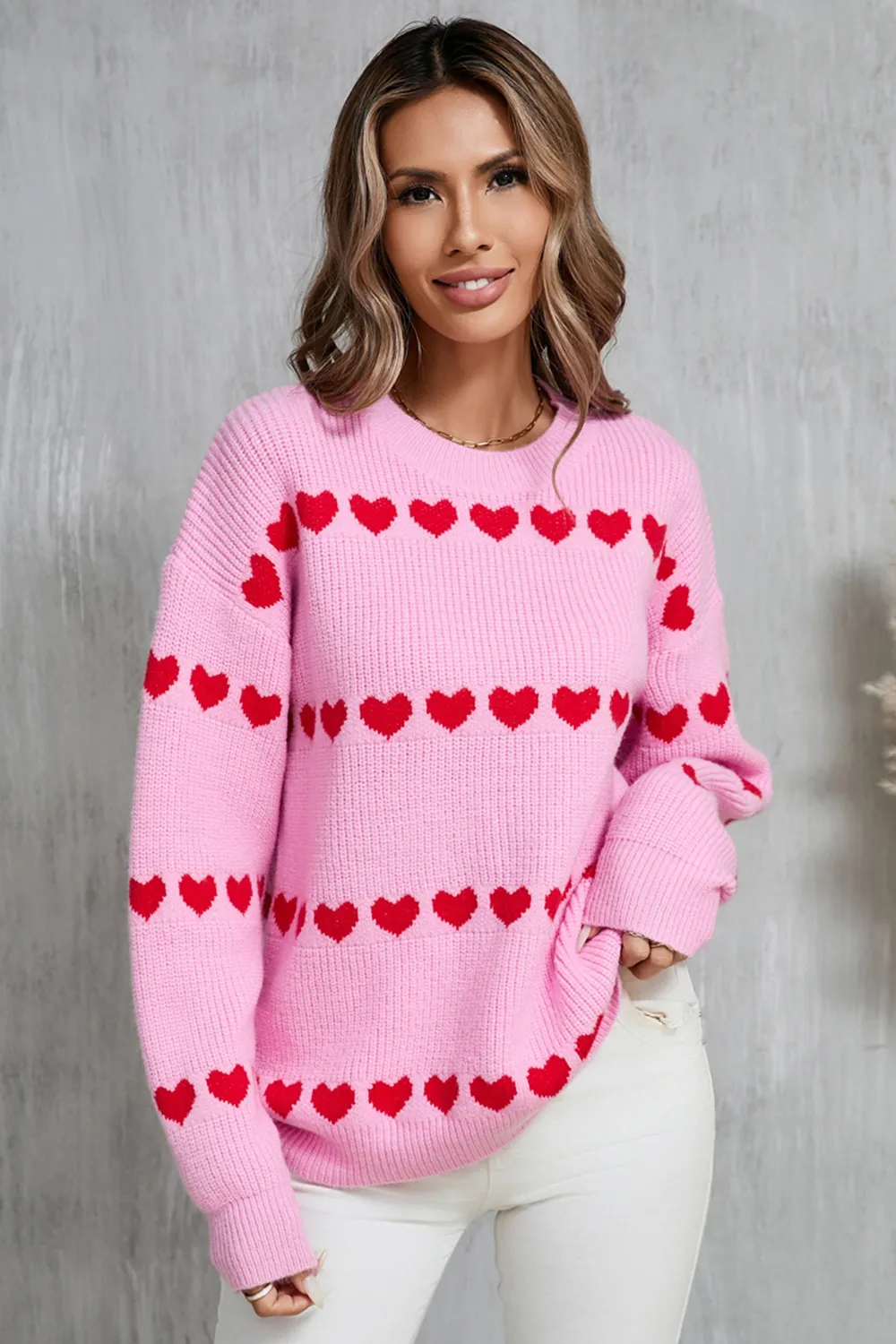 Heart Round Neck Long Sleeve Sweater, image 14