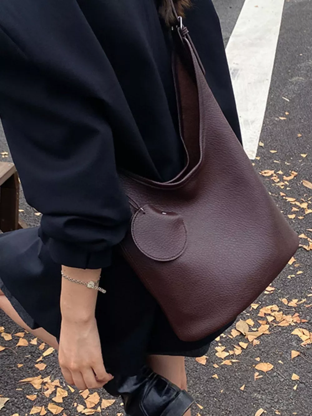 Solid Color Leather Handbag, image 6