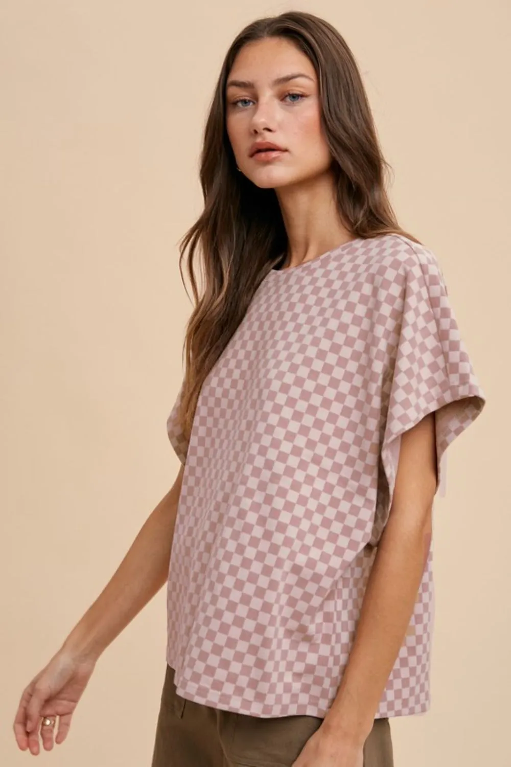 Checkered Round Neck Short Sleeve T-Shirt