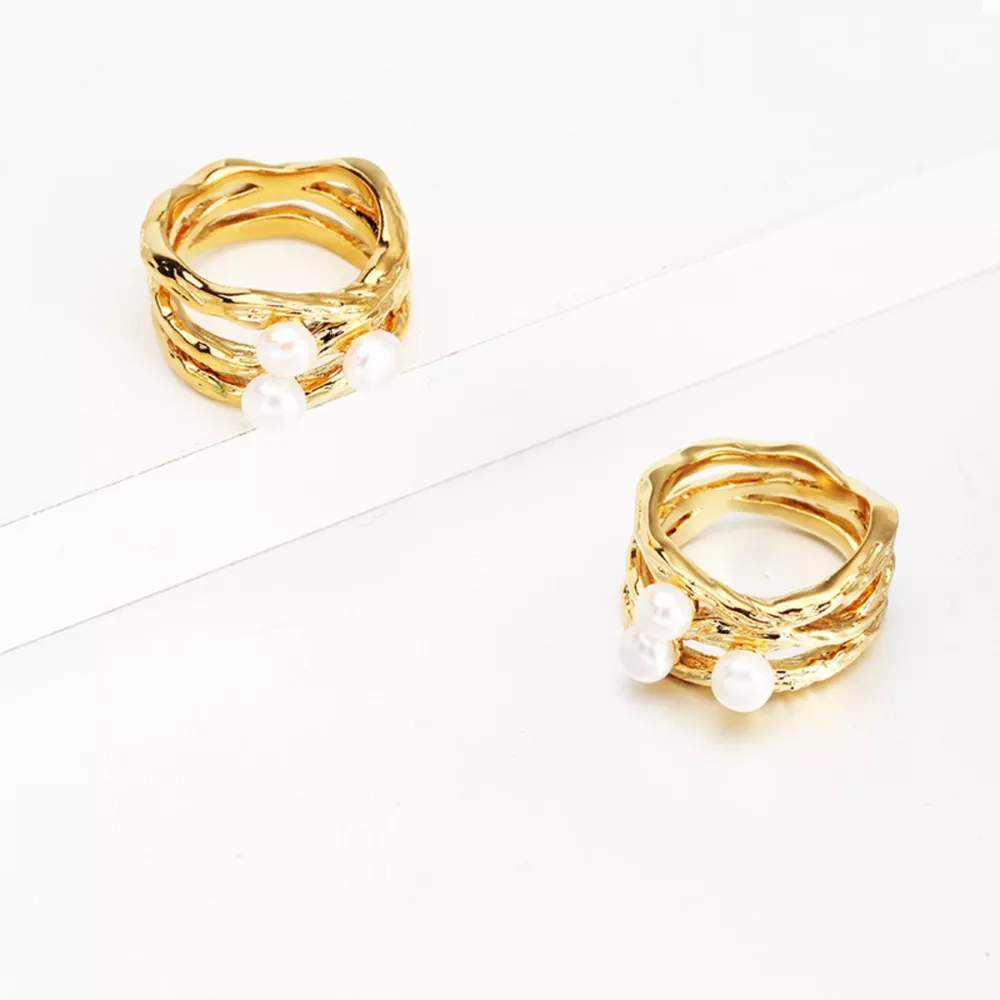 Synthetic Pearl 18K Gold-Plated Copper Ring, image 2