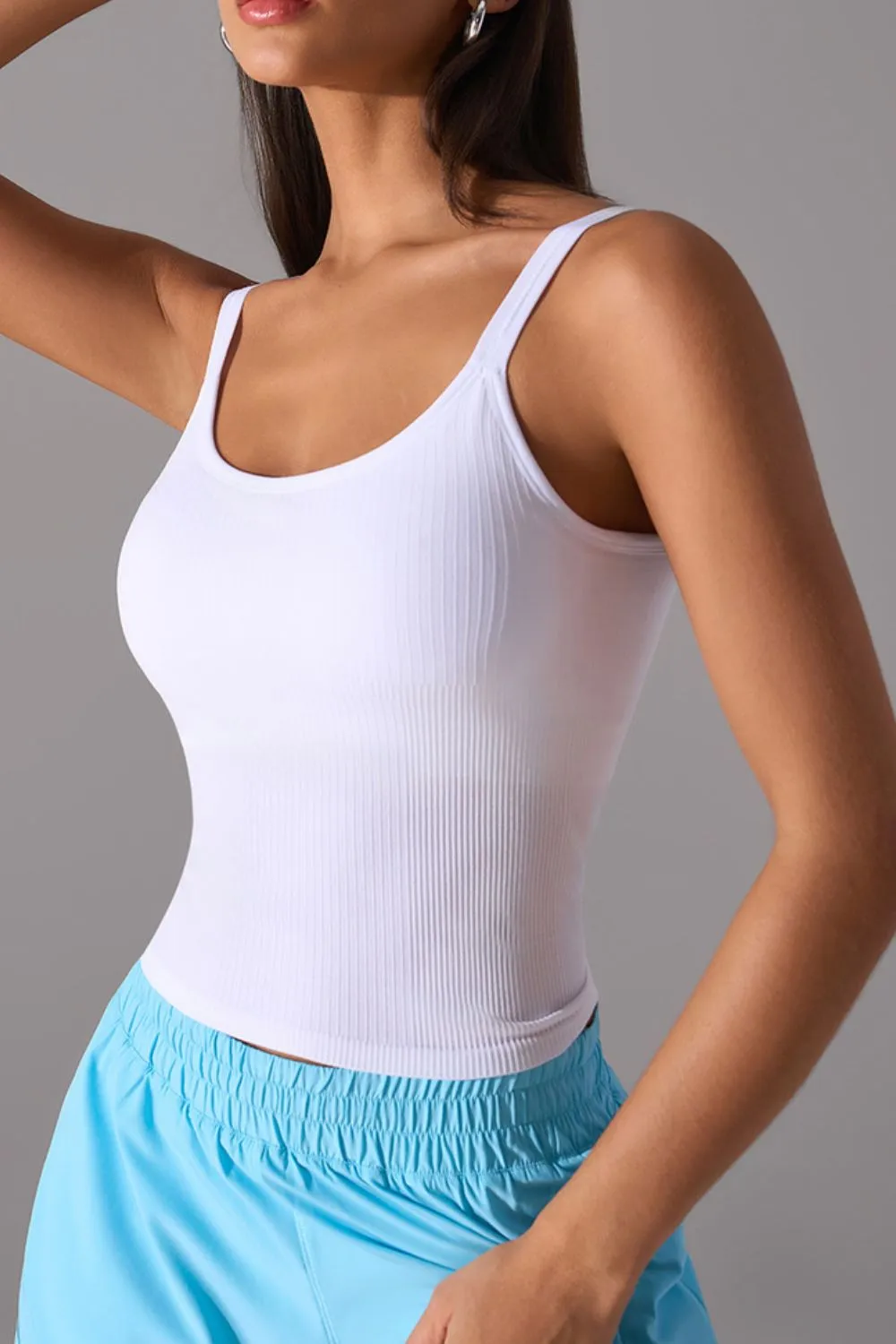 Scoop Neck Active Tank with Detachable Chest Pads, image 2