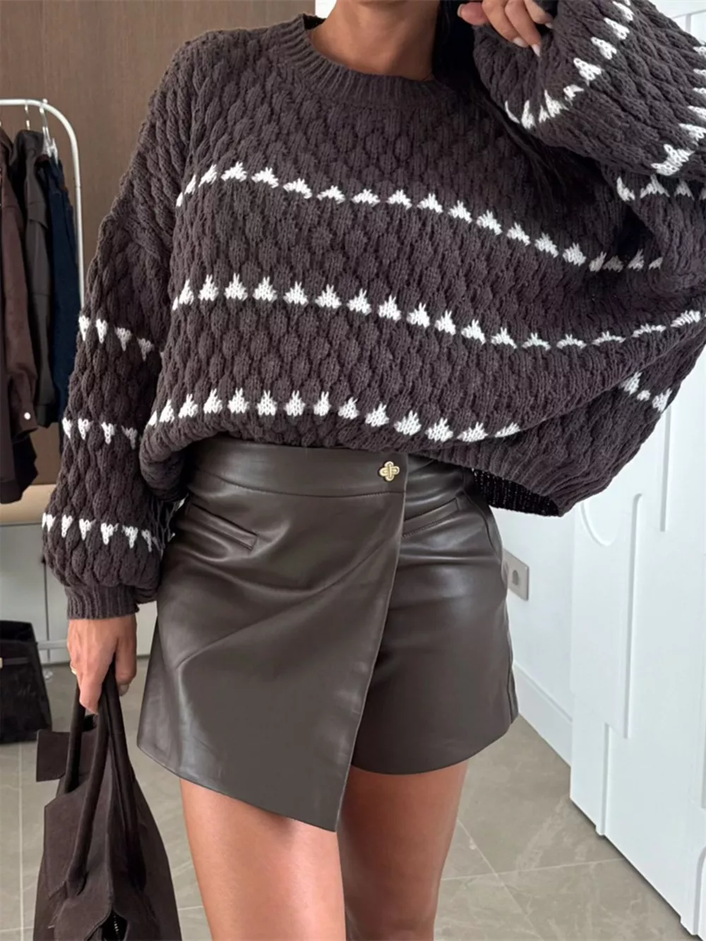Chunky Knit Striped Sweater with Balloon Sleeves, image 4