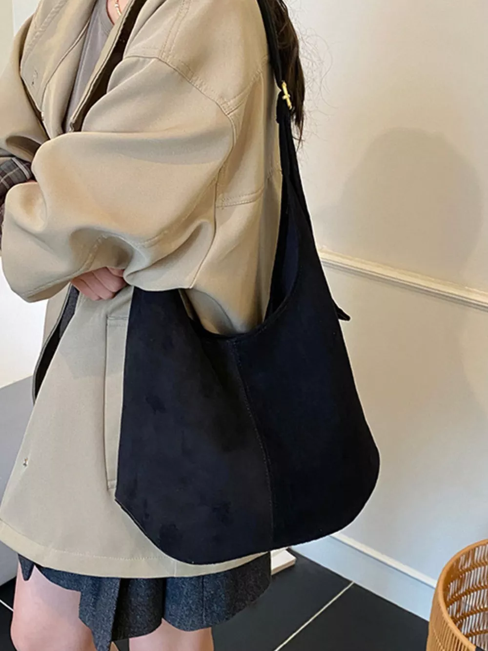 Suede Hobo Shoulder Bag, image 3