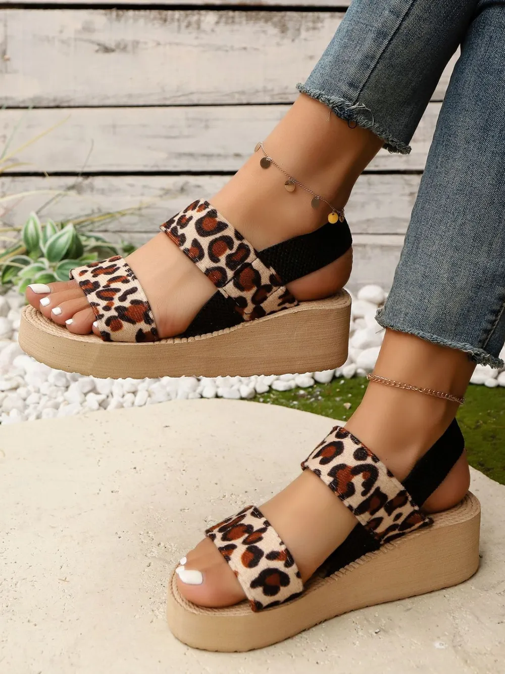 Leopard Open Toe Wedge Sandals, image 4