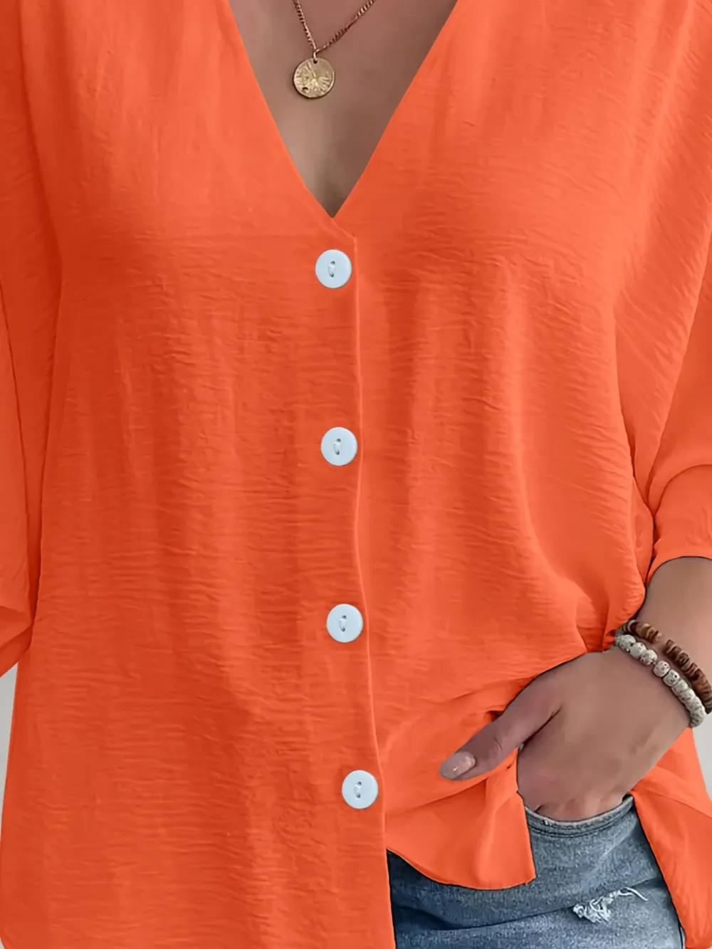 Full Size V-Neck Button Down Shirt Plus Size, image 5