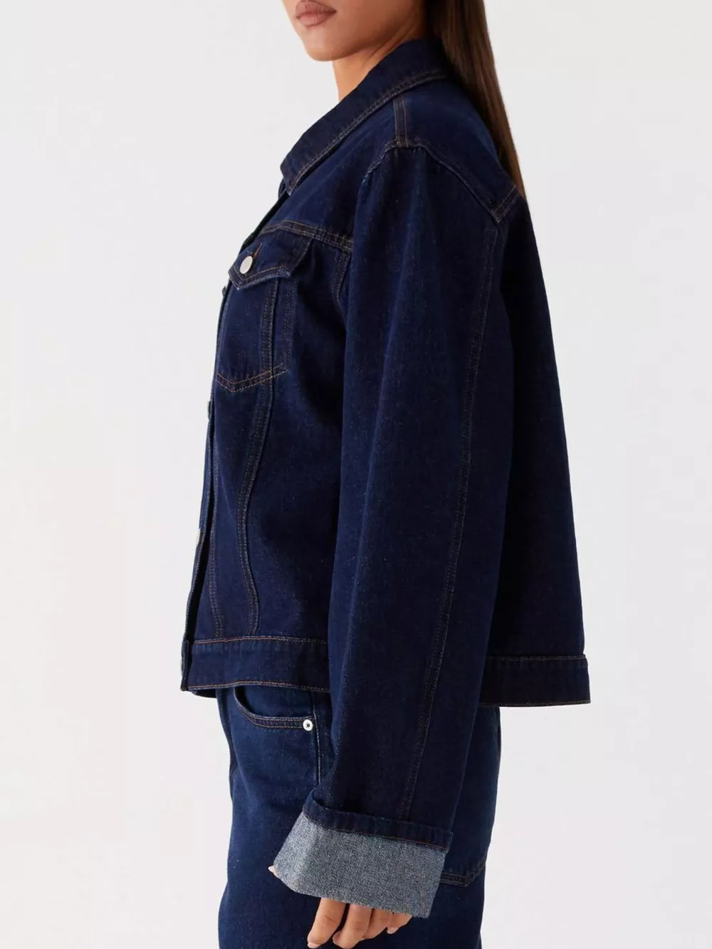 Button Down Cropped Oversized Denim Jacket, image 6
