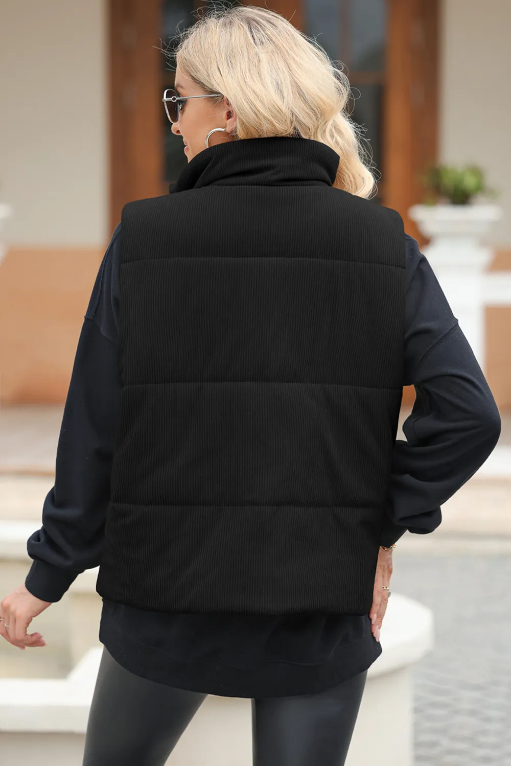 Pocketed Zip Up Turtleneck Vest Coat, image 4