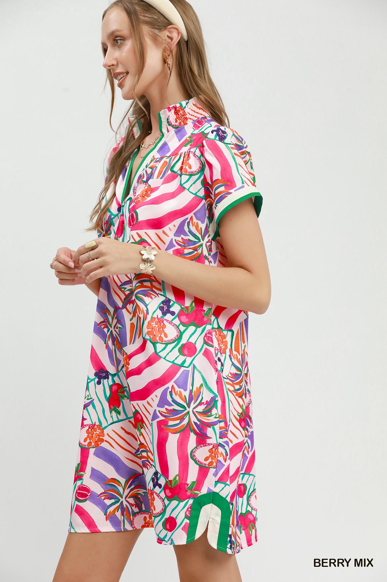 Tropical Print Collared Shift Dress, image 2