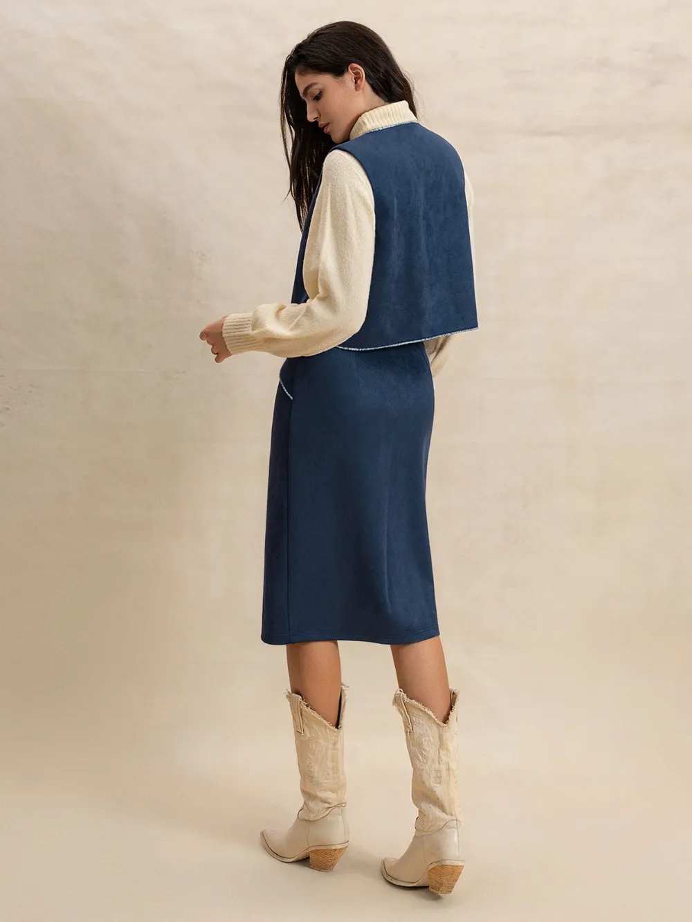 Open Front Vest and Buttoned Skirt Set, image 4