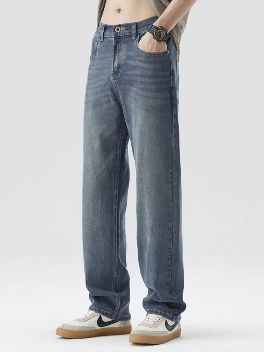 Men's Wide Leg Jeans with Pockets, image 6