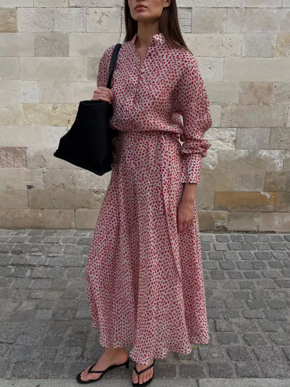 Floral Button Front Long Sleeve Dress, image 2