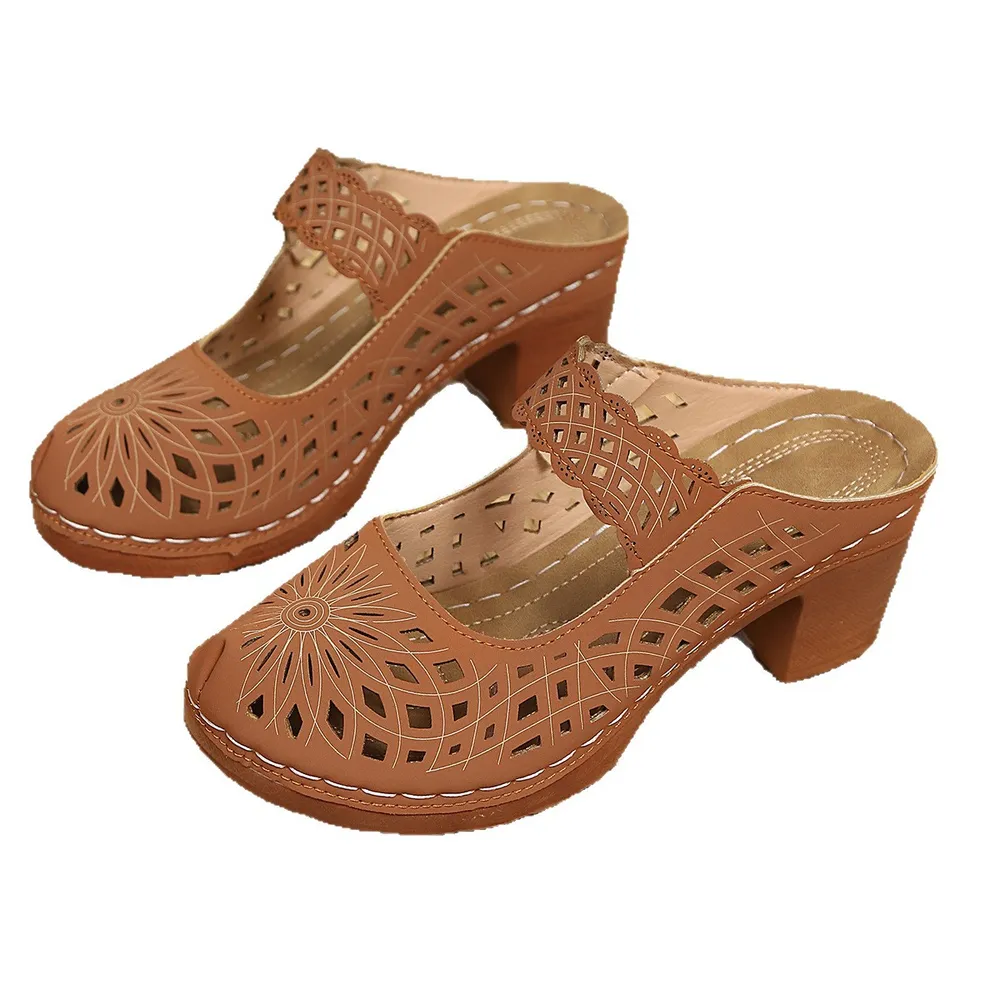 Hollow-Out Block Heels Sandals, image 2