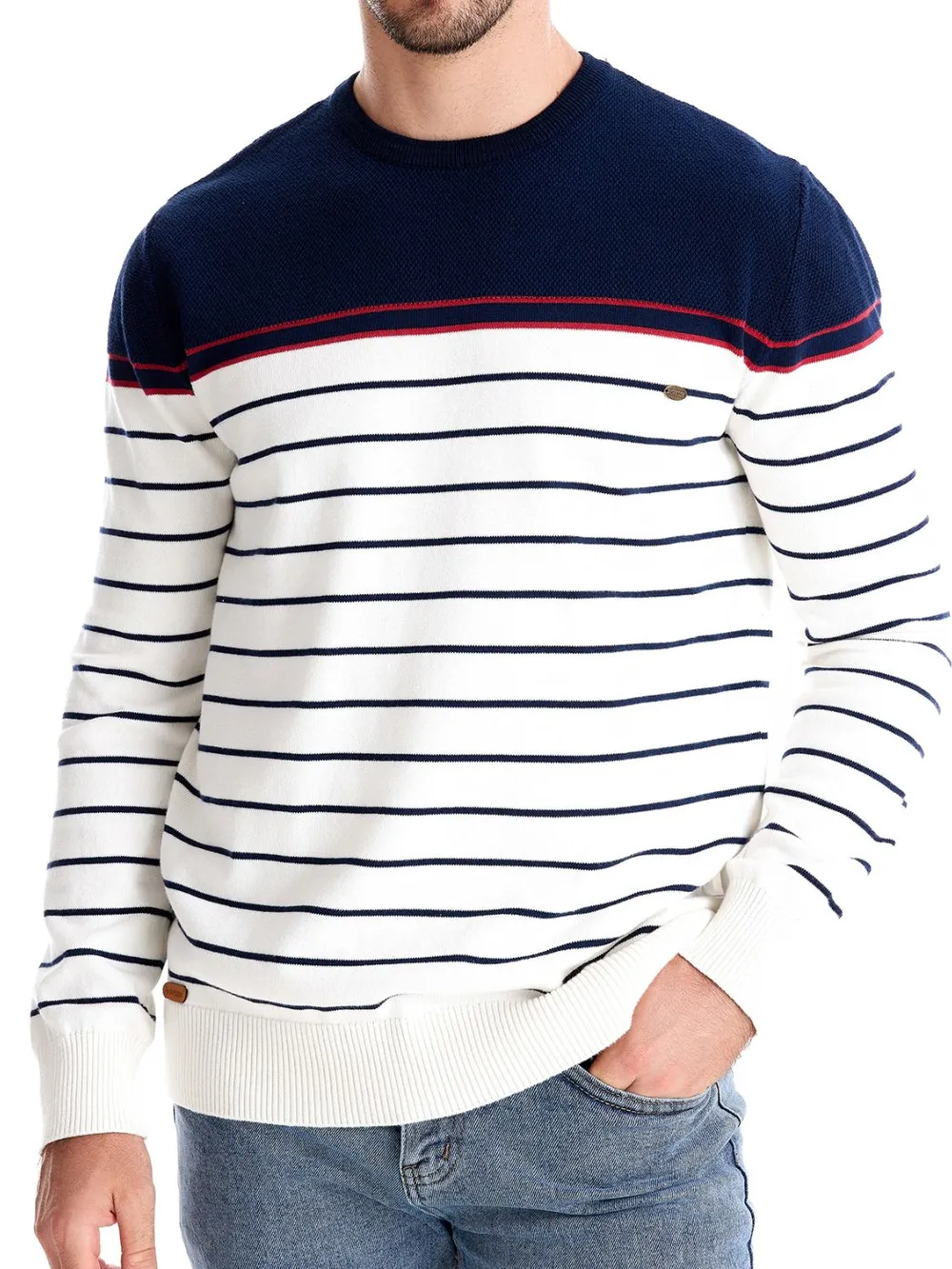 Men's Striped Round Neck Long Sleeve Sweater, image 2
