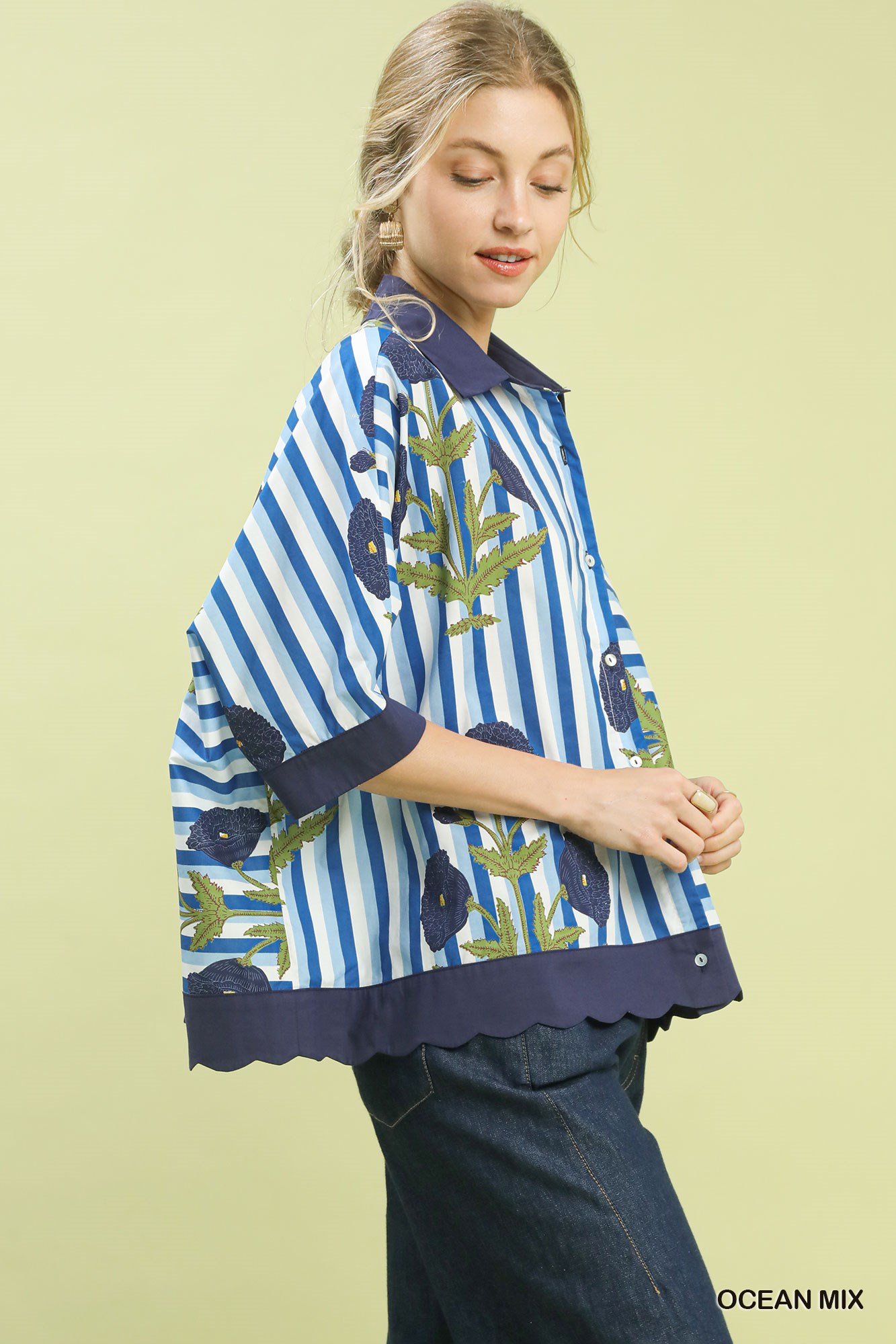 Mix Floral Stripe Button Down Top, image 4