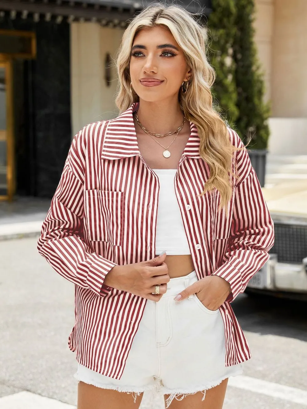 Striped Button Up Long Sleeve Shirt, image 4