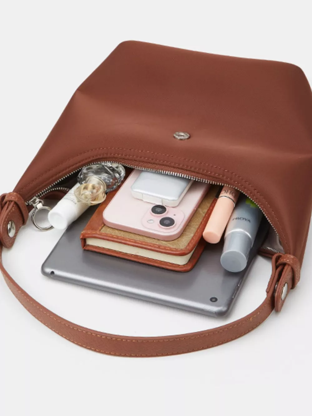 Minimalist Leather-Trimmed Shoulder Bag, image 9
