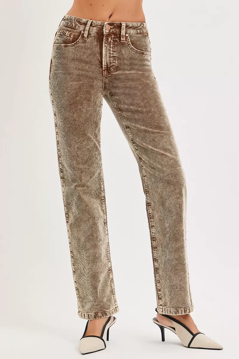 Tummy Control Mid Rise Straight Leg Corduroy Pants, image 5