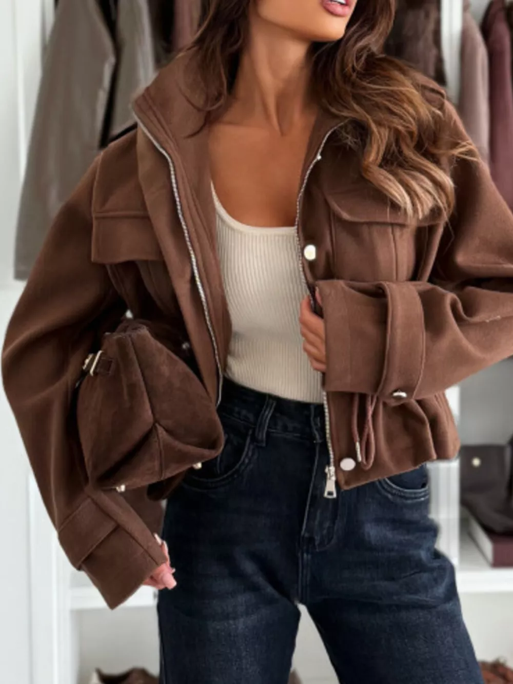 Drawstring Button-Up Casual Jacket, image 7
