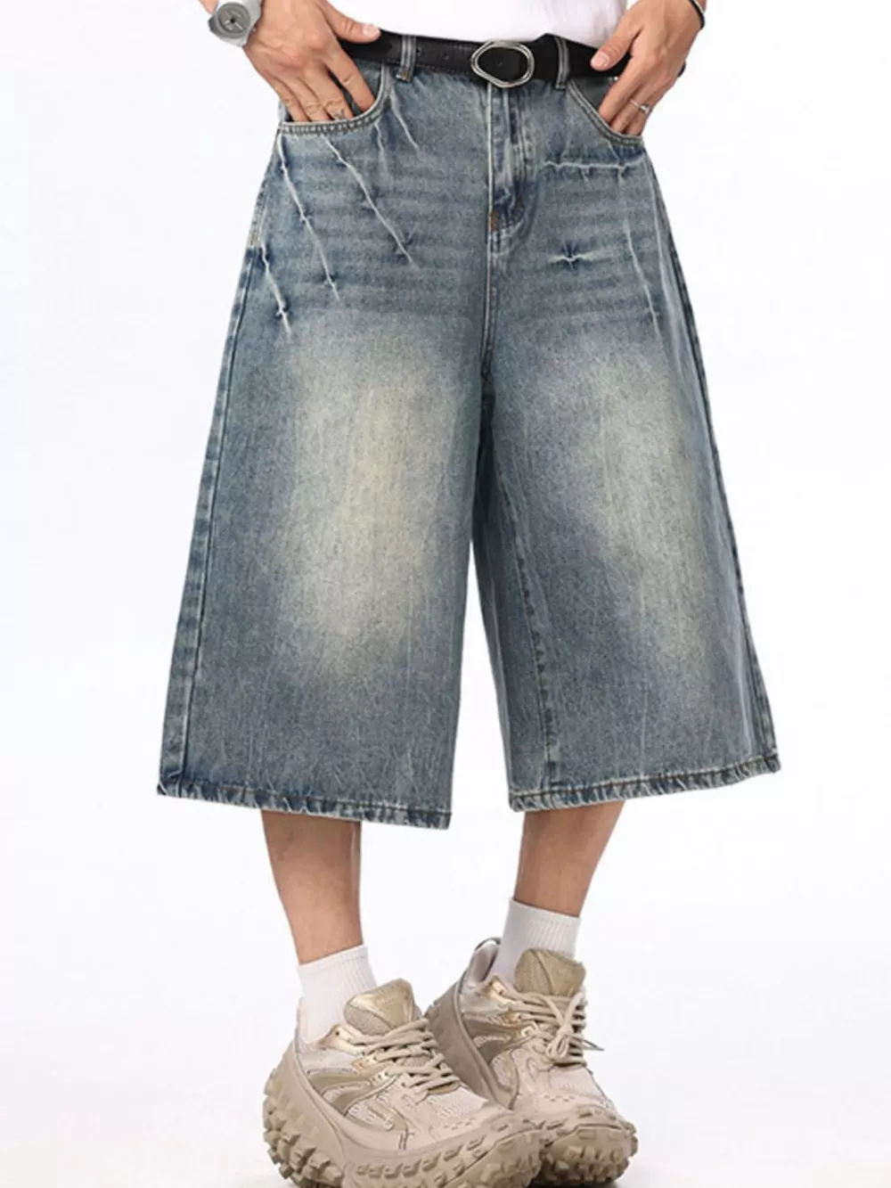Men's Wide Leg Denim Shorts, image 2
